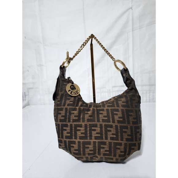 Fendi Zucca Canvas and Leather Chef Chain Link Hobo Bag Brown - Picture 8 of 16
